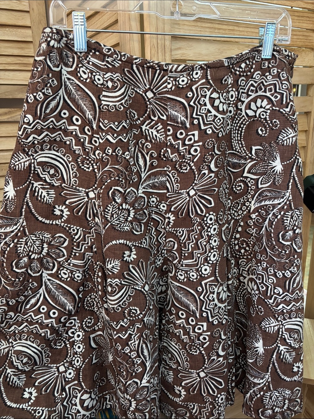 Rafaella Brown and White Linen Paisley Print Skirt 12P